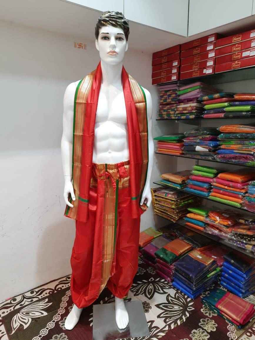 Red Men's Dhoti For Wedding