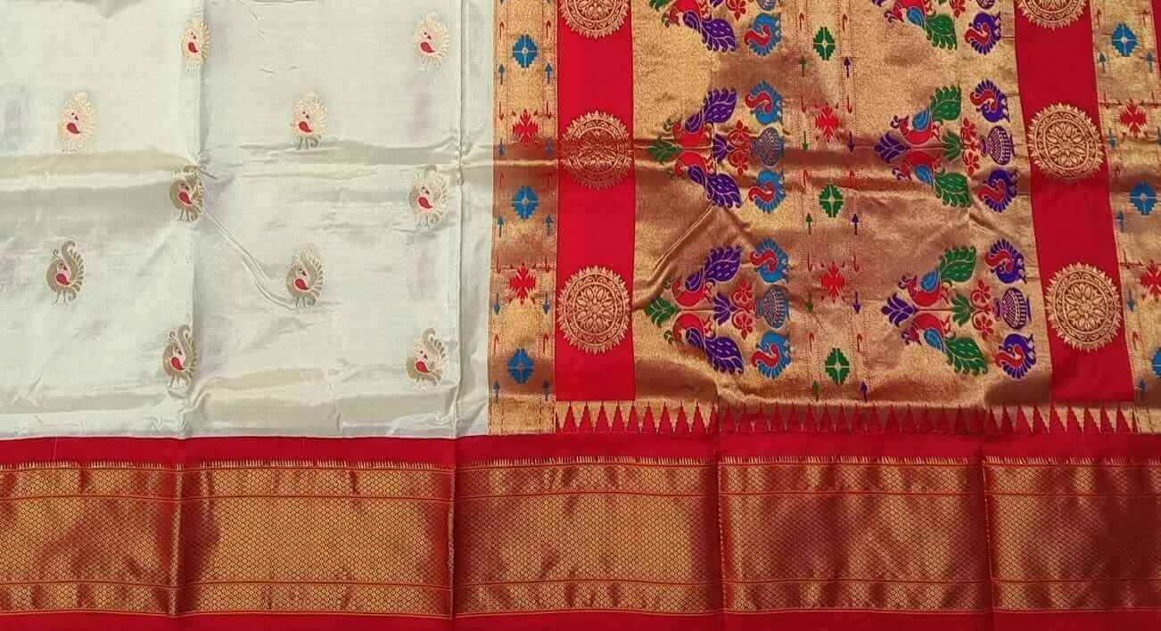 White Kadiyal Maharani Paithani