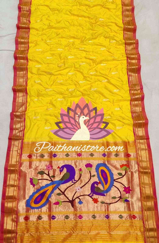 Yellow Pure Silk Designer Pallu Paithani
