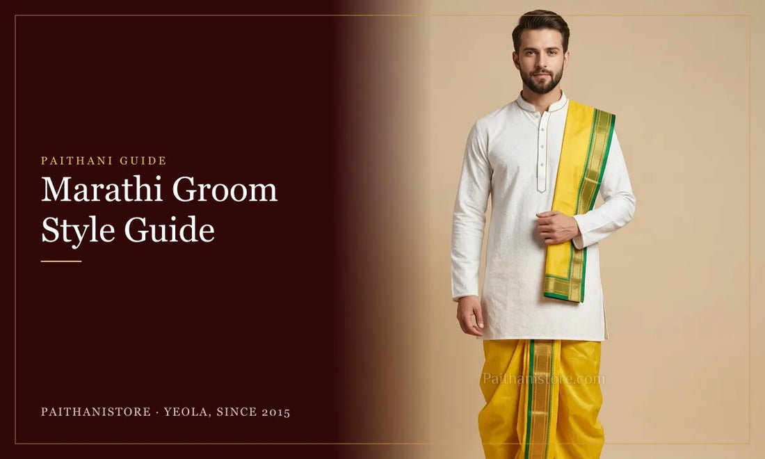 Marathi Groom Style Guide: Paithanistore guide cover with Pooja Yellow Dhoti and Pancha For Men