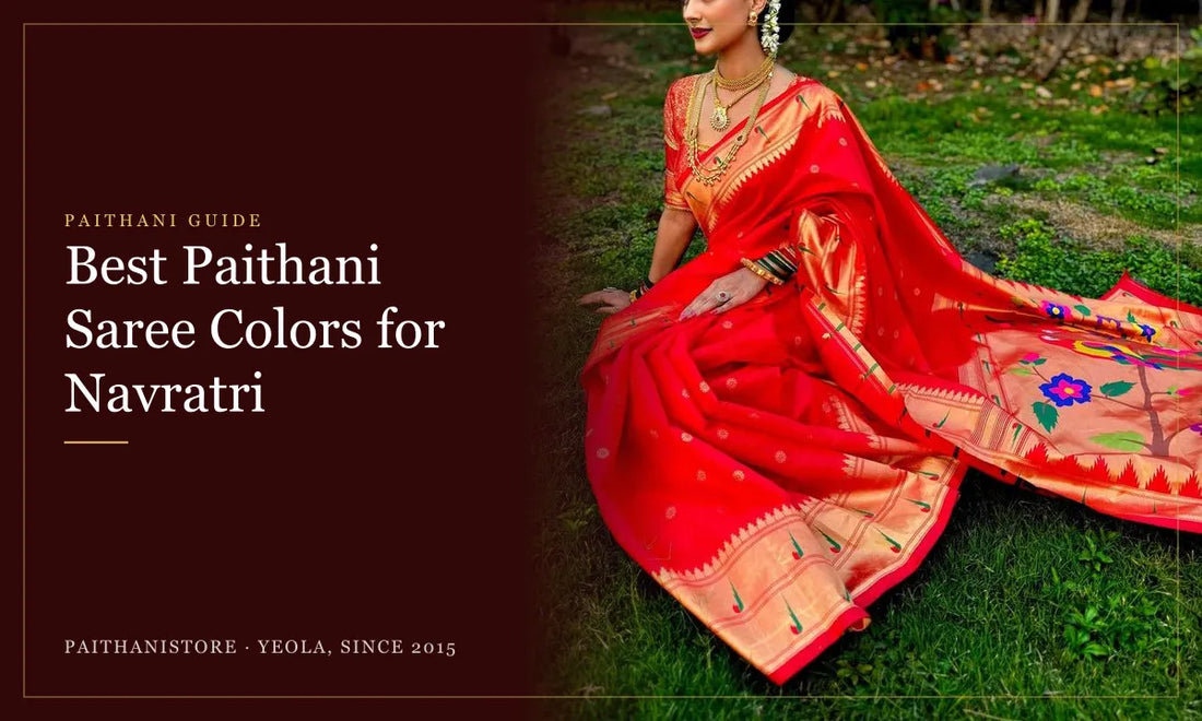 Best Paithani Saree Colors for Navratri: Paithanistore guide cover with Semi Silk Muniya Border Paithani Saree