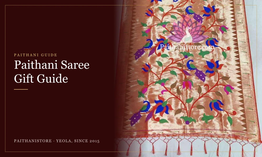 Paithani Saree Gift Guide: Paithanistore guide cover with Allover Red Paithani Dupatta With Muniya Border