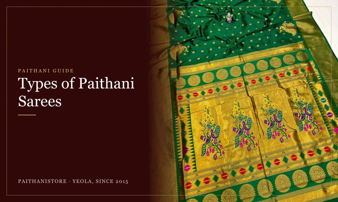 Types of Paithani Sarees: Paithanistore guide cover with Beautiful Esha Kalanjali Paithani Saree