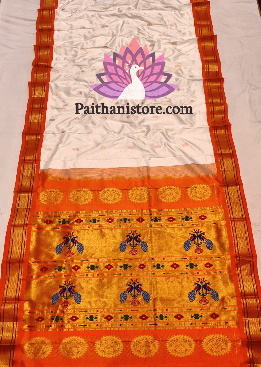 White Pure Silk Handloom Paithani Saree - Paithanistore