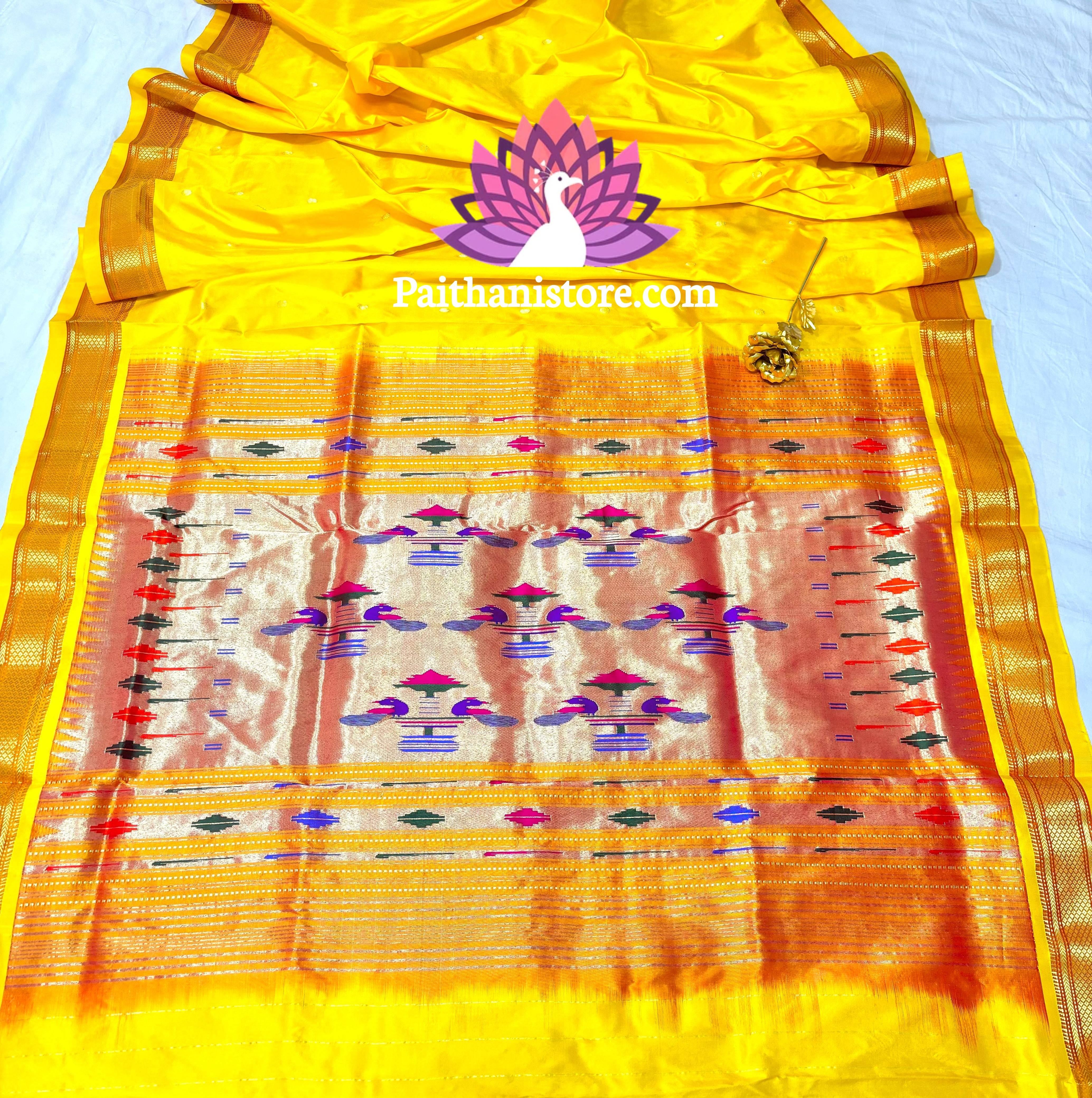 Buy Yellow Colour Saree with Green Border Online-Shop Now