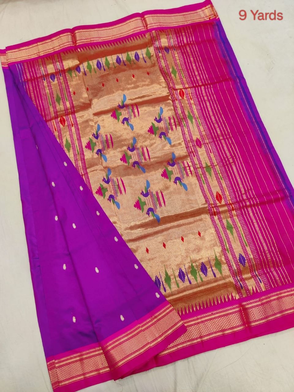 Pure Silk Handloom Nauvari Saree - 9 Yard in Purple - Yeola