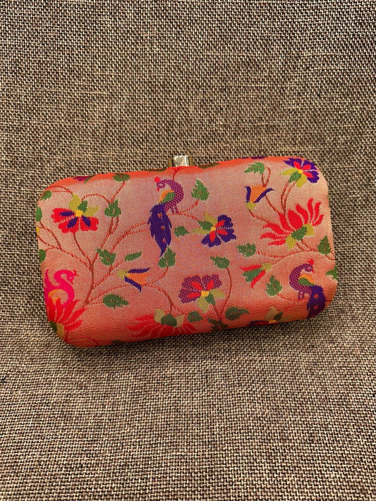 Allover Paithani Silk Clutch Purse with Golden Chain