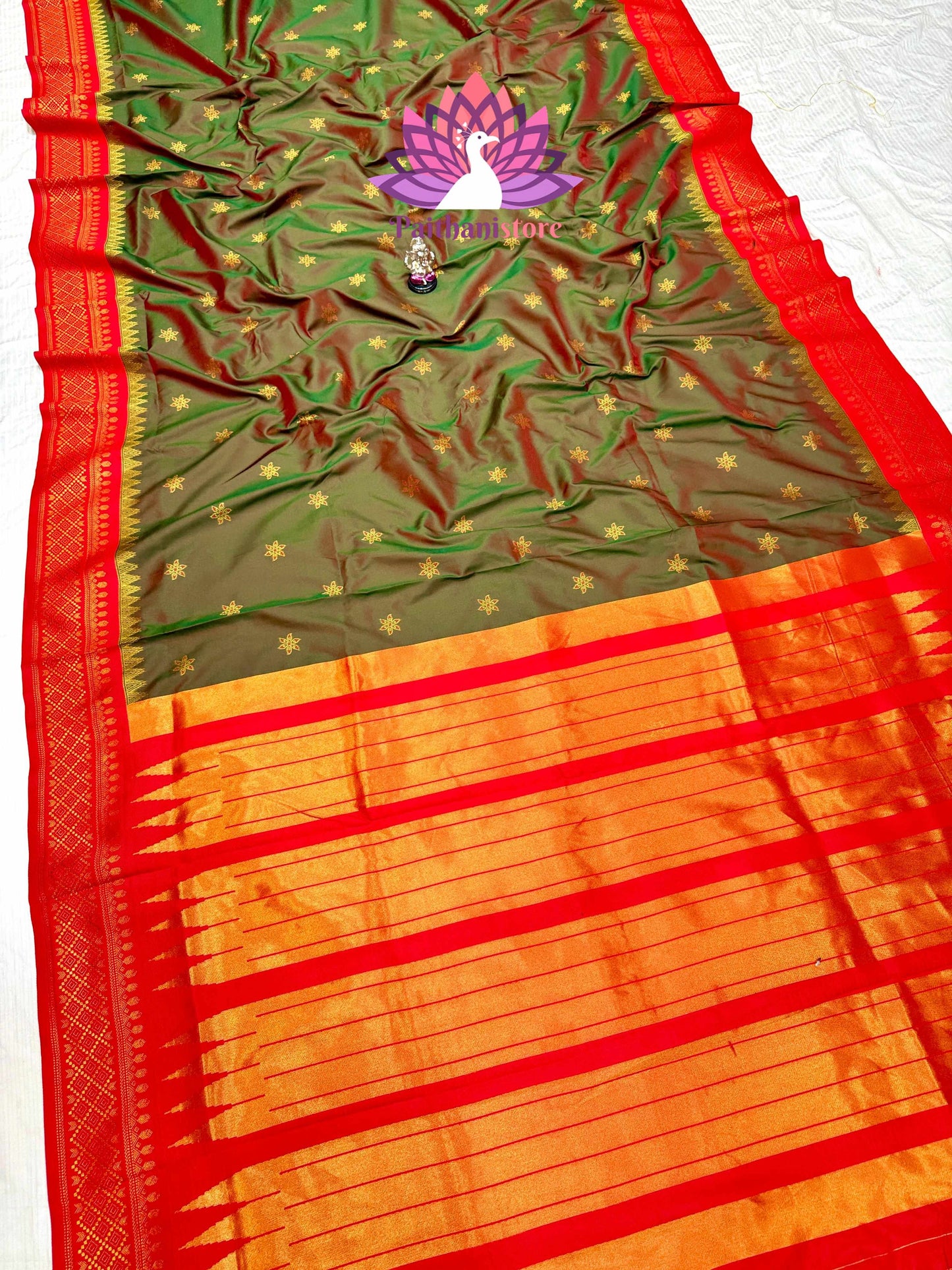 Beautiful Katan Silk Irkal Paithani — Side Angle