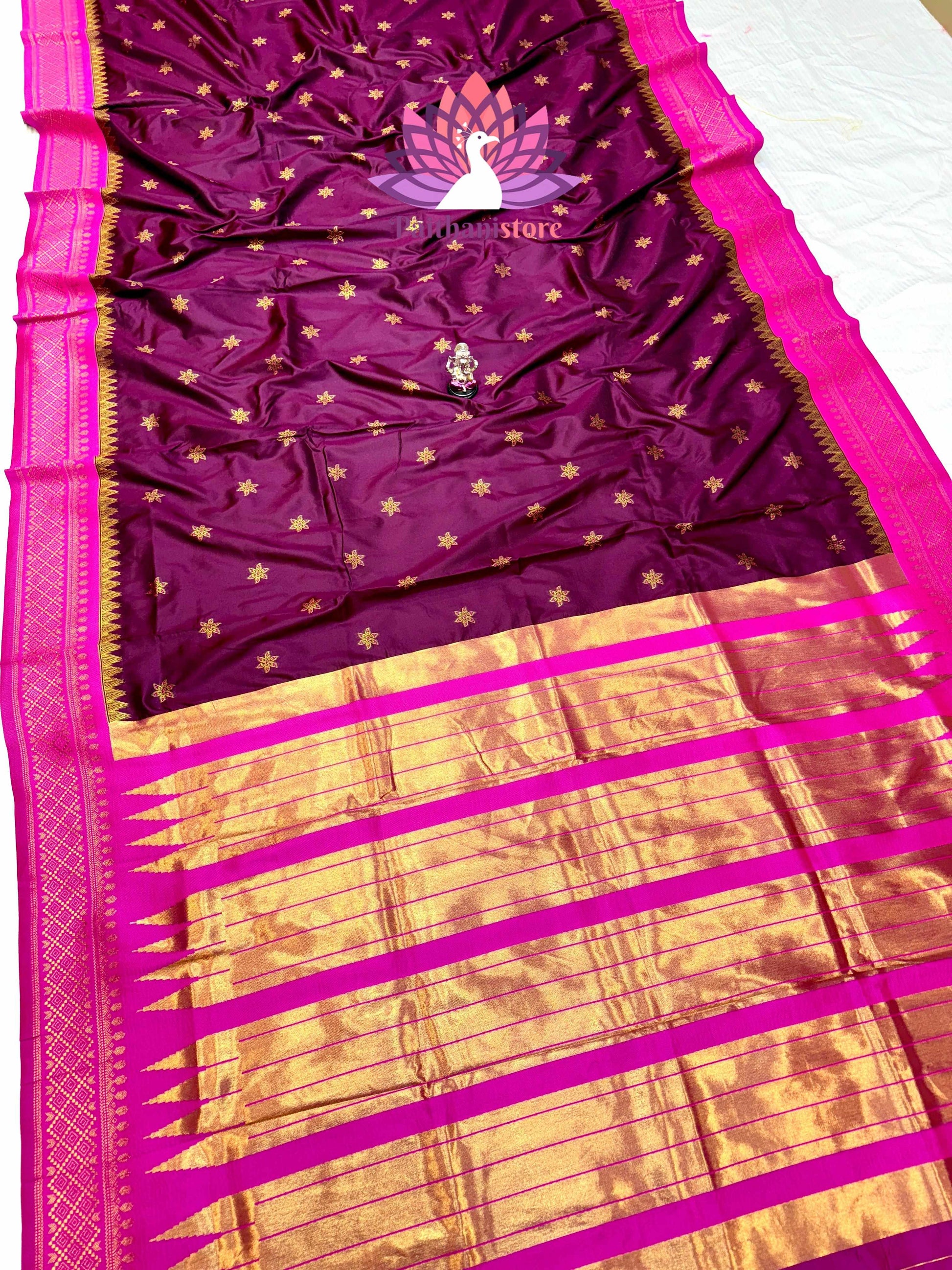 Beautiful Katan Silk Irkal Paithani — Pallu Detail