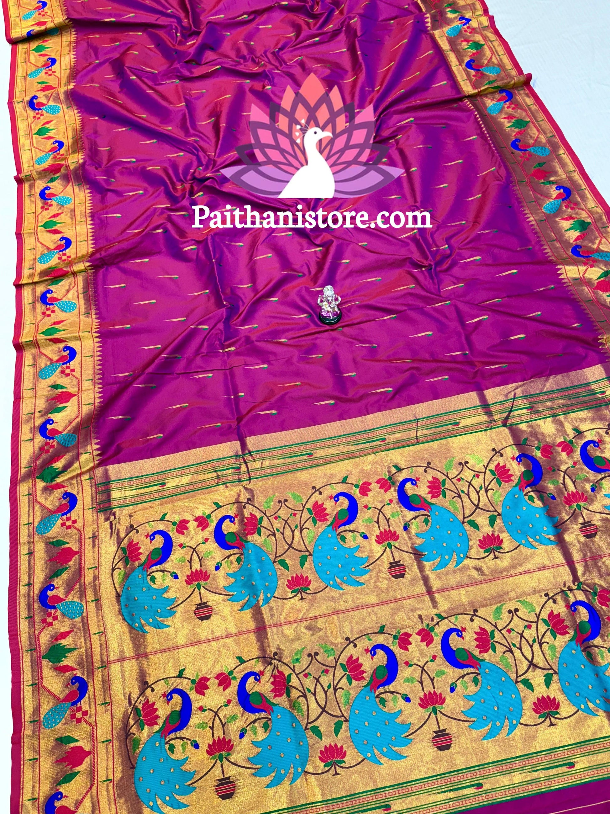 Beautiful Peacock Pallu Brocade Paithani Saree — Back View