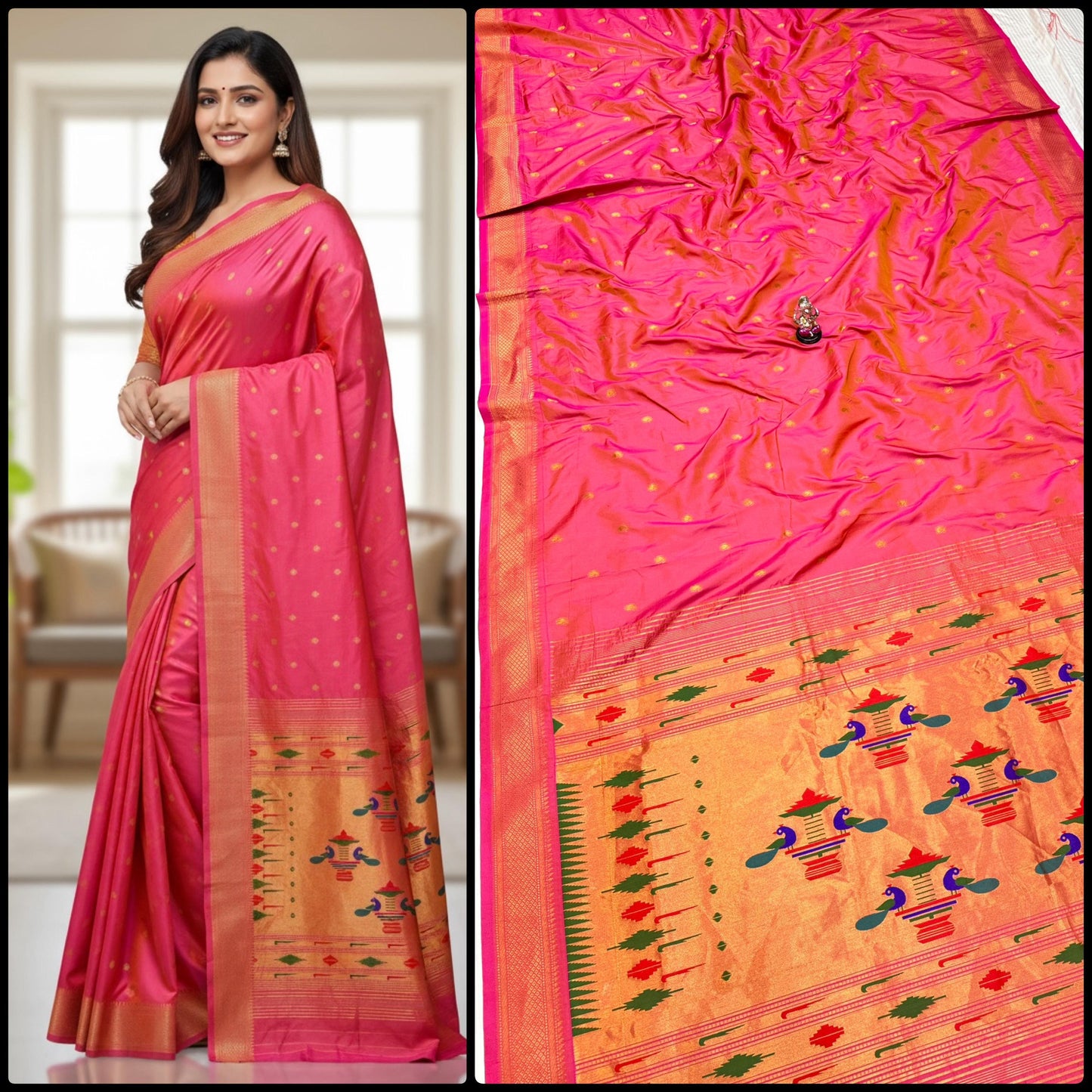 Classic Semi Silk Yeola Double pallu Paithani Saree