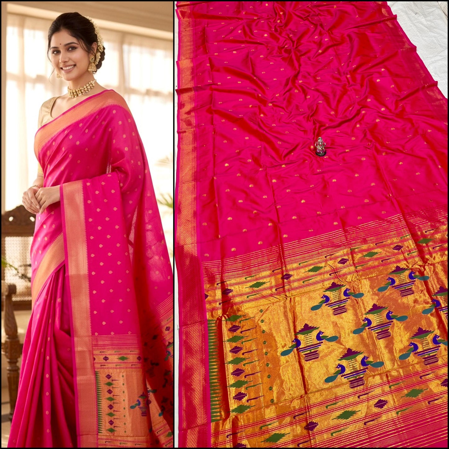 Classic Semi Silk Yeola Double pallu Paithani Saree