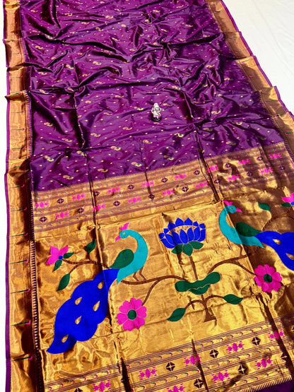 Designer Muniya Border Paithani Saree — Side Angle
