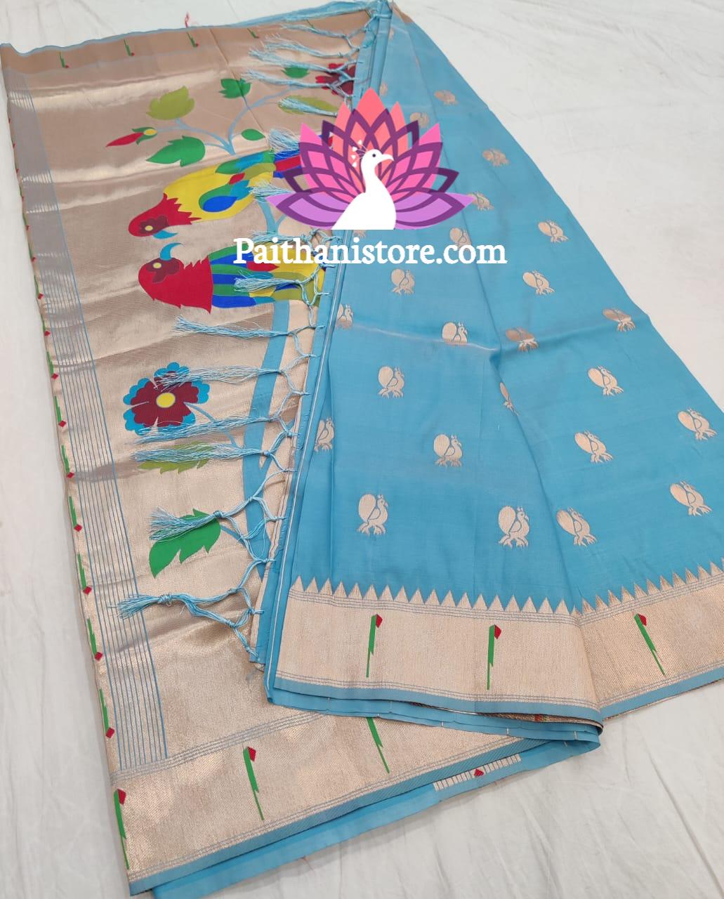 Designer Parrot Pallu Paithani Saree — Full View