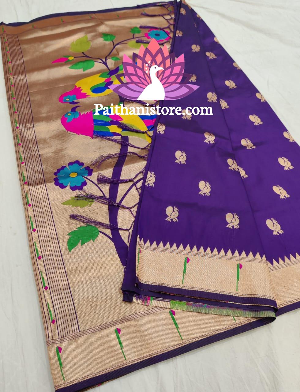 Designer Parrot Pallu Paithani Saree — Texture Close-up