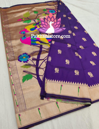 Designer Parrot Pallu Paithani Saree — Texture Close-up