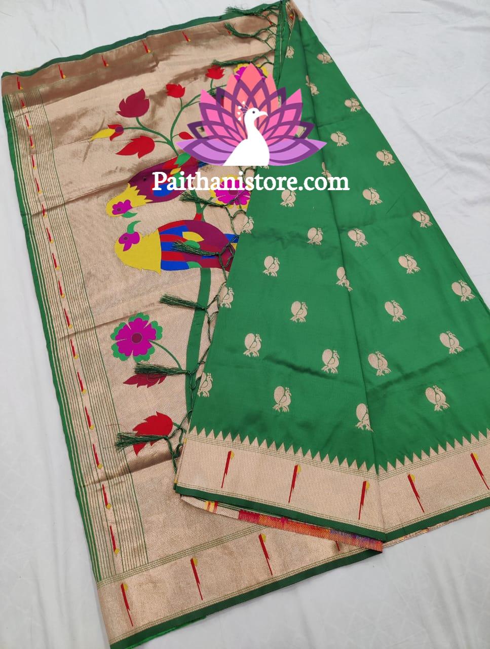 Designer Parrot Pallu Paithani Saree — Back View