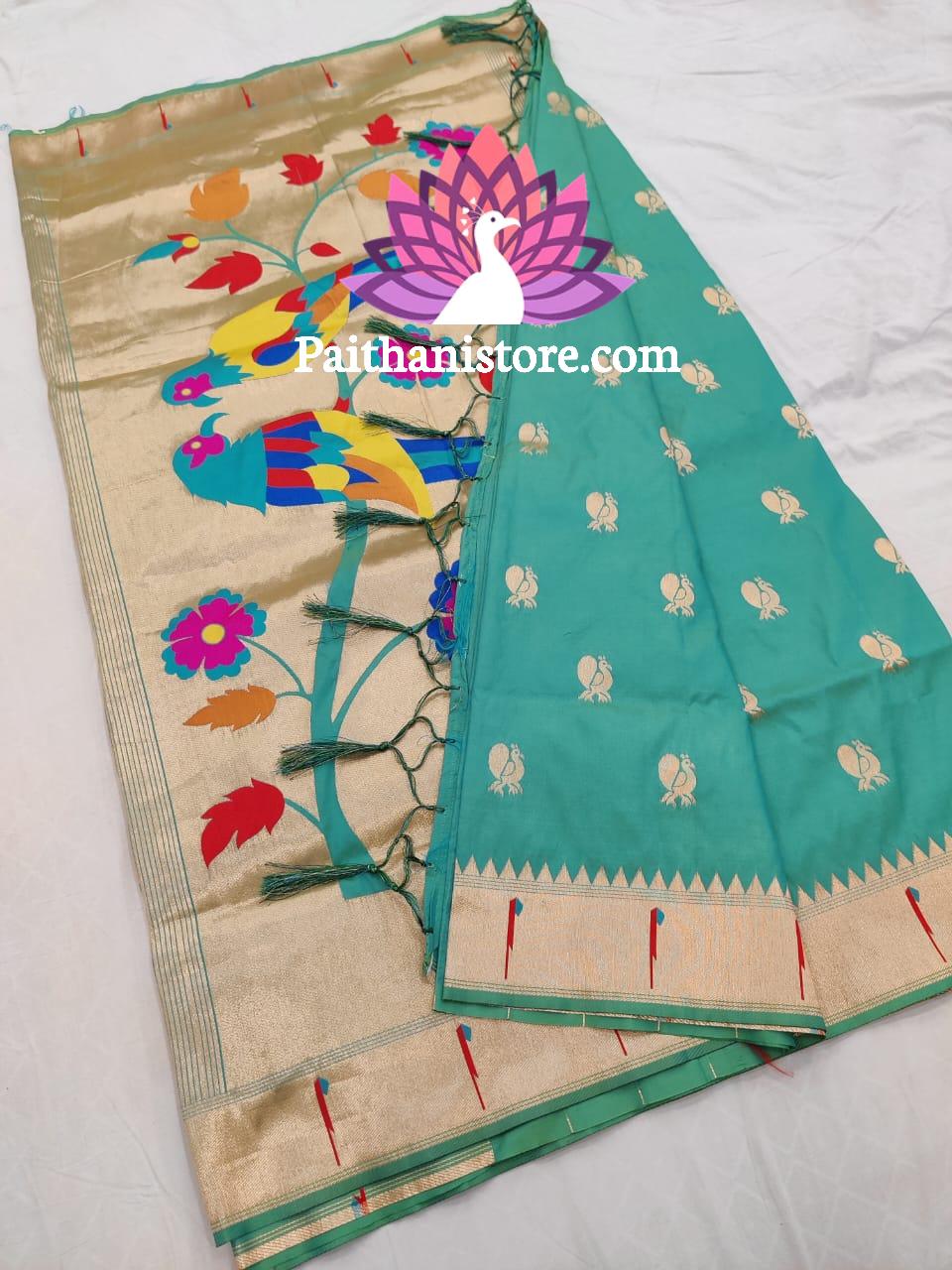 Designer Parrot Pallu Paithani Saree — Detail Close-up