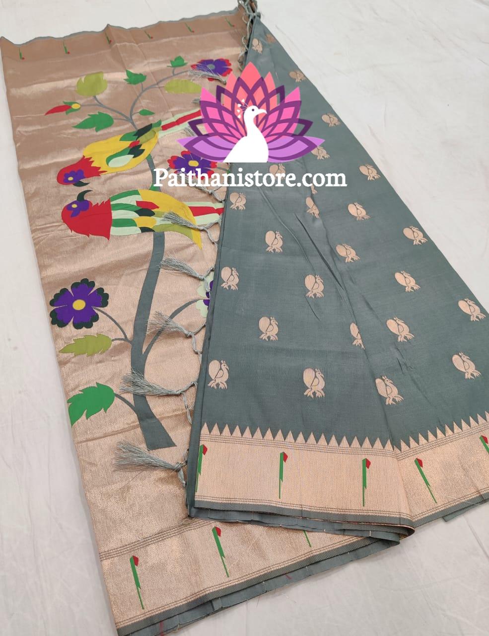 Designer Parrot Pallu Paithani Saree — Side Angle