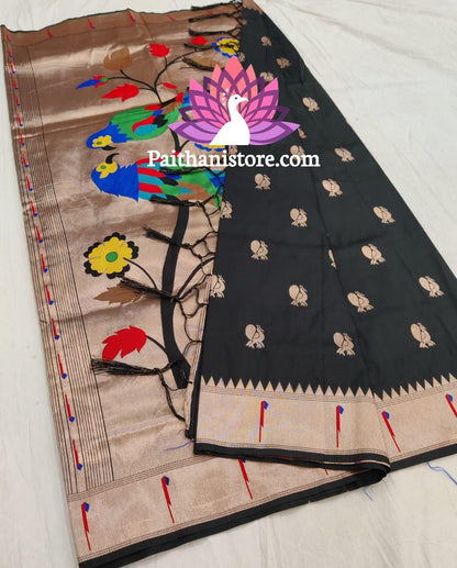 Designer Parrot Pallu Paithani Saree — Front View