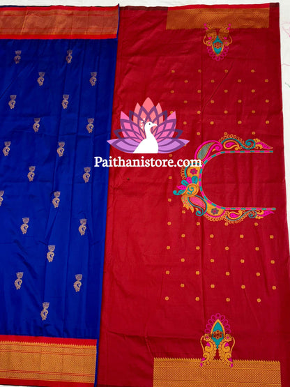 Designer Peacock Butti Kadiyal Paithani Saree — View 12