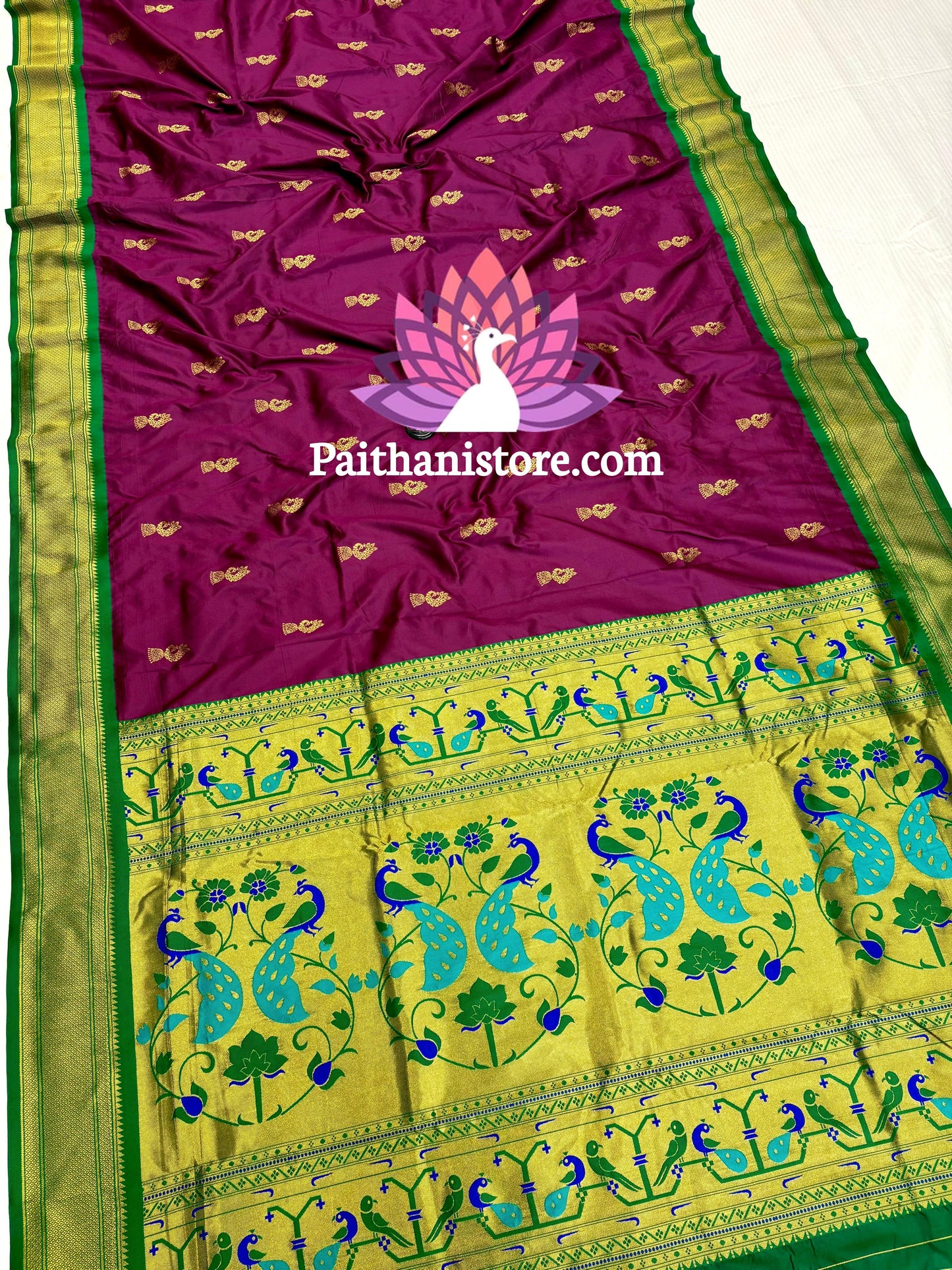 Designer Peacock Butti Kadiyal Paithani Saree — Back View