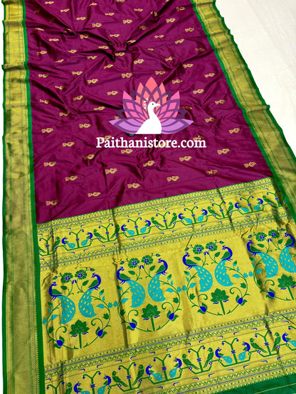 Designer Peacock Butti Kadiyal Paithani Saree — Back View