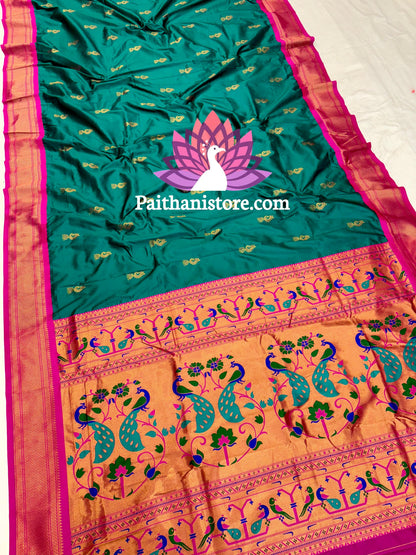 Designer Peacock Butti Kadiyal Paithani Saree — Detail Close-up