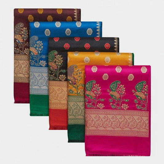 Free authentic handwoven Paithani silk shela offer – multicolor traditional designs with zari borders worth rupees 2999, available free with saree orders above 15000 from Paithanistore