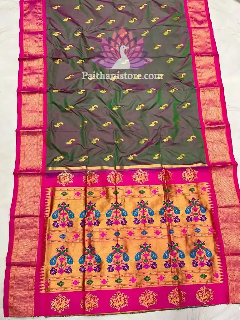 Designer Kadiyal Paithani Silk Saree with Zari Border