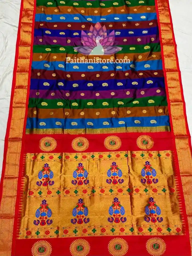 Designer Multi Color Kadiyal Paithani Silk Saree