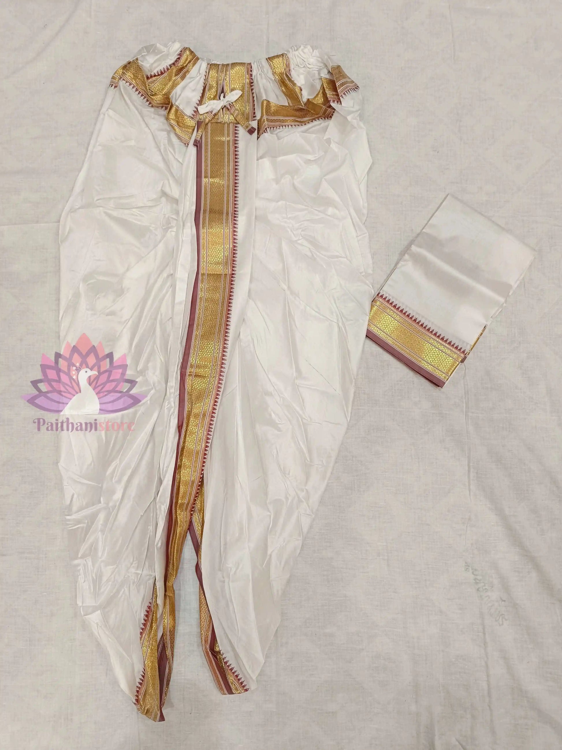 Ready to Wear Plain Silk White Dhoti For Men