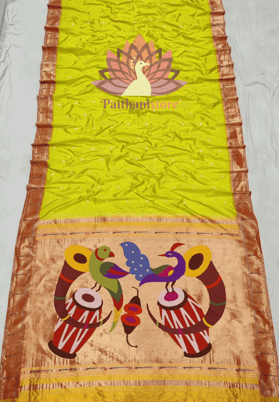 Peacock and Parrot Designer Pure Silk Handloom Muniya Border Paithani Saree