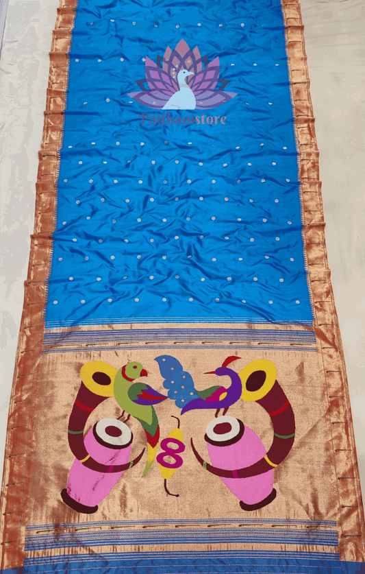 Buy AARU FASHION PAITHANI Yeola Paithani Saree Women's Art Silk Saree with  Peacock and Lotus Design and Blouse Piece at