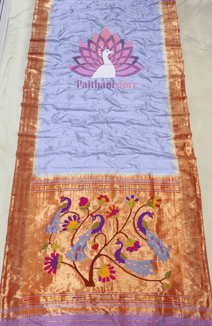 Pastel Color Pure Silk Paithani Silk Handloom Paithani Saree with Tripal Muniya Border Saree