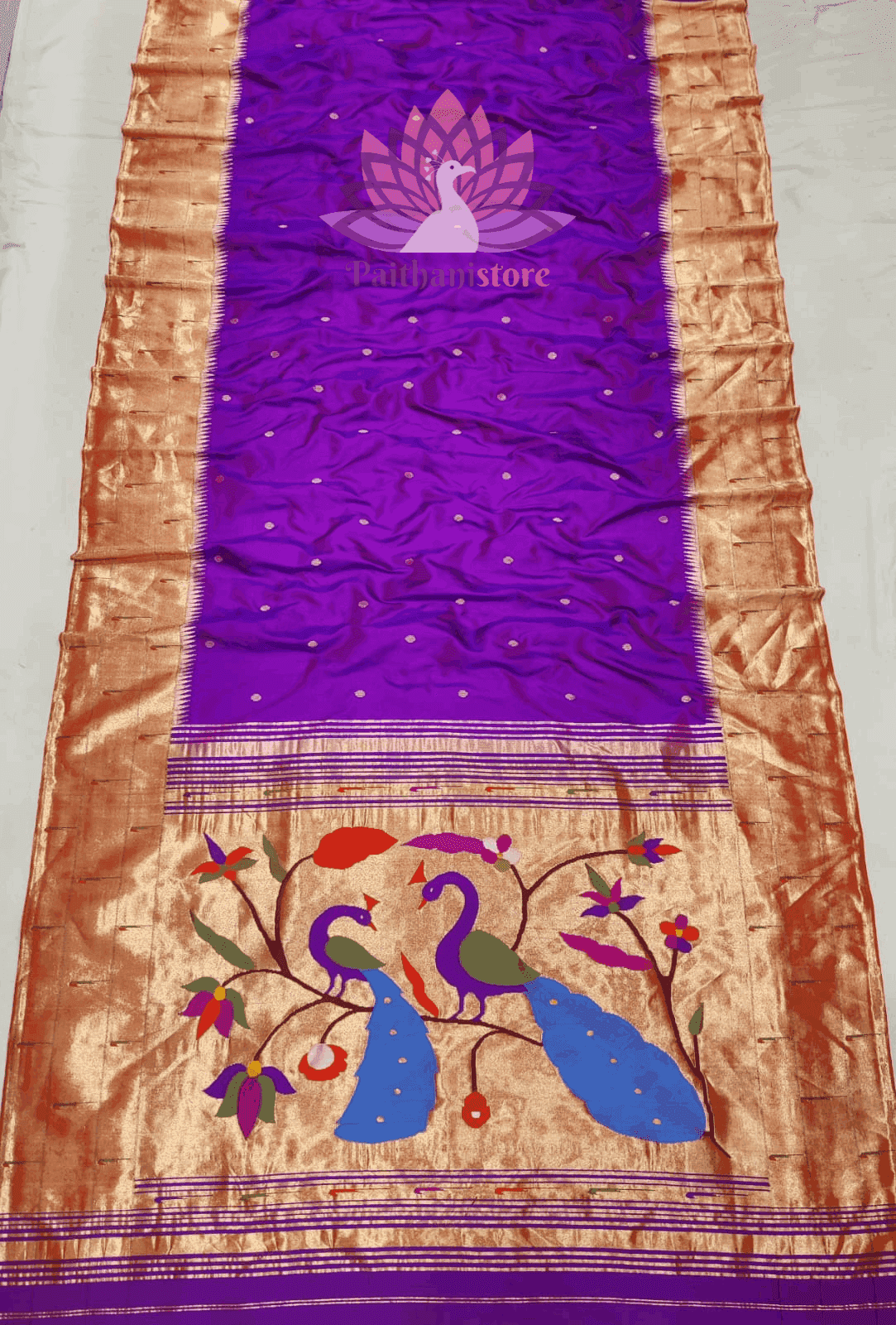 Purple Paithani Silk Handloom Paithani Saree with Tripal Muniya Border Saree