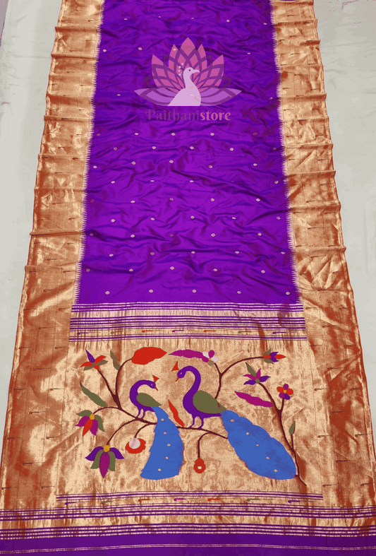 Purple Paithani Silk Handloom Paithani Saree with Tripal Muniya Border Saree