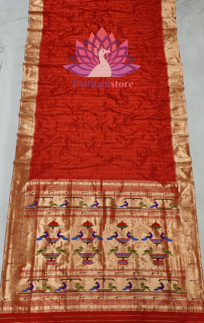 Red Paithani Silk Handloom Saree with Single Muniya Border Saree