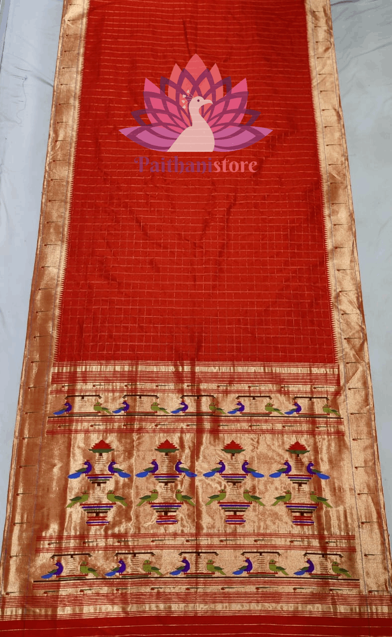 Red Paithani Silk Handloom Saree with Single Muniya Border Saree