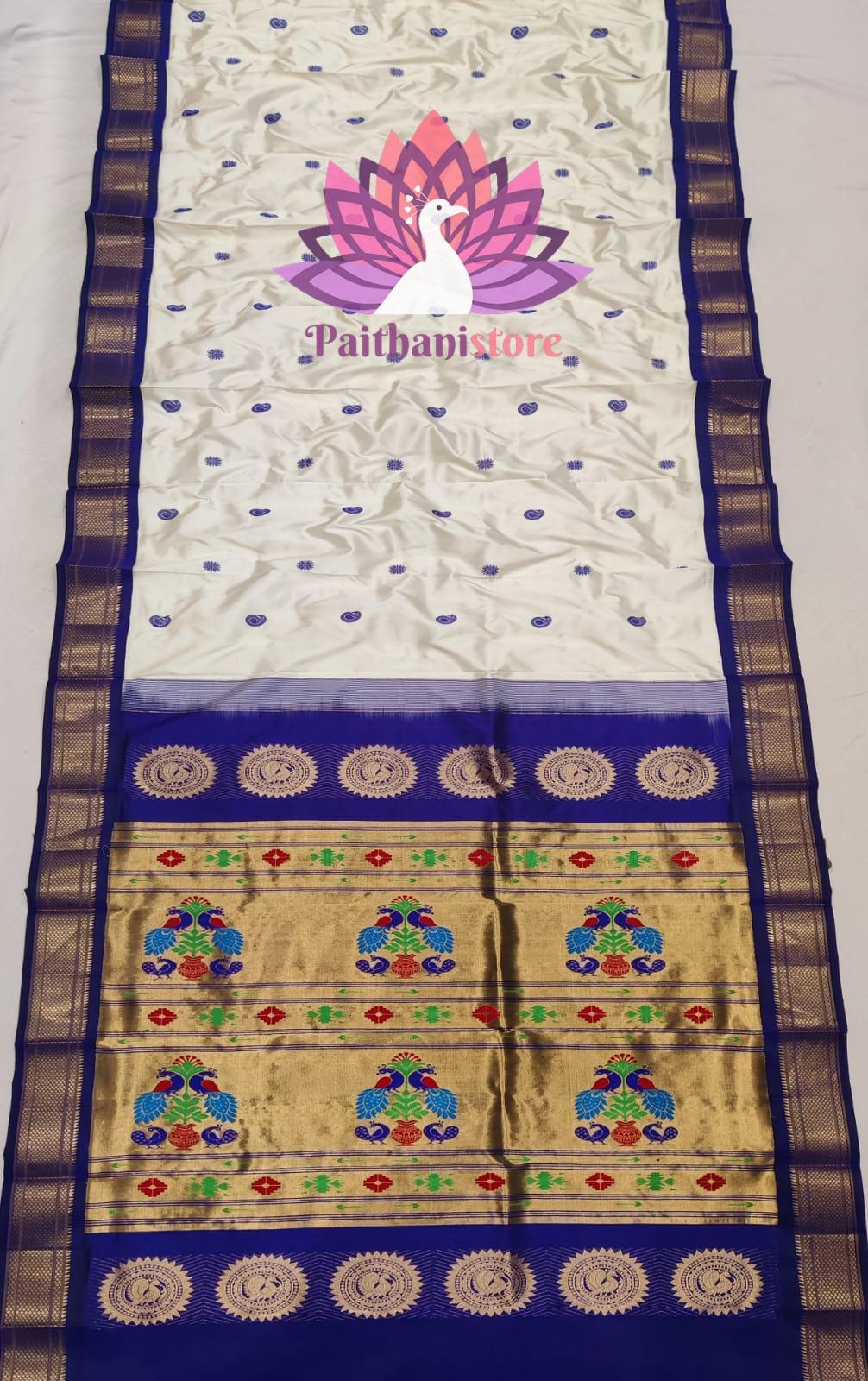 White Maharani kadiyal Paithani Saree