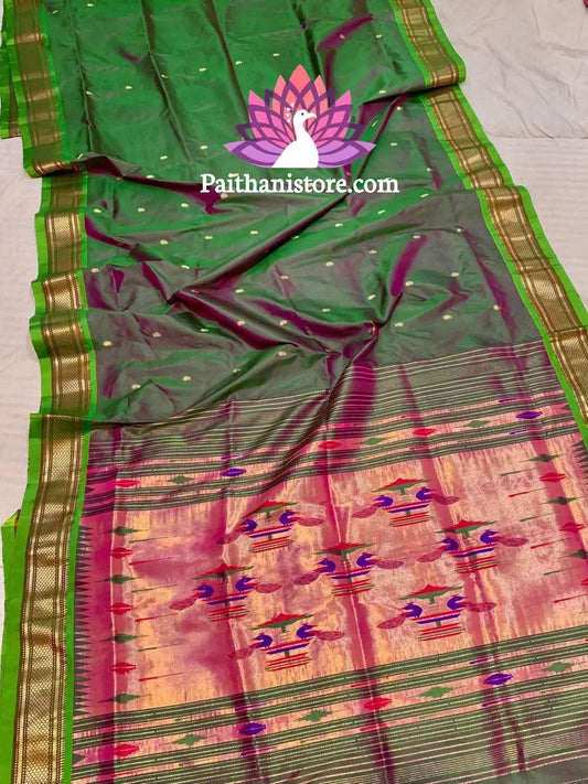 Dual Tone Green Pure Silk Handloom Paithani