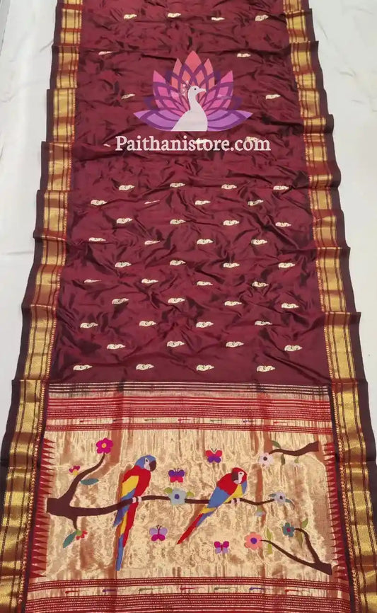 Pure Silk Paithani Saree In Designer Parrot Pallu