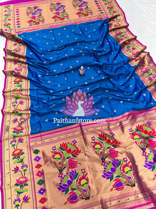 Premium Paithani Dupatta with Zari and Embroidered Lotus (2.5 Mts)