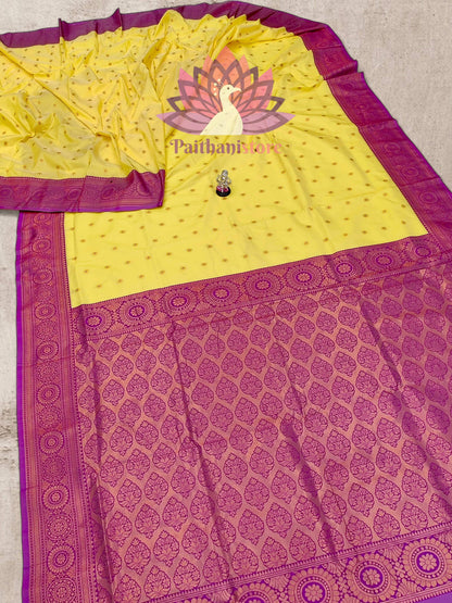 Elegant Kanjivaram Border Paithani Sarees With All Over Jari Butti