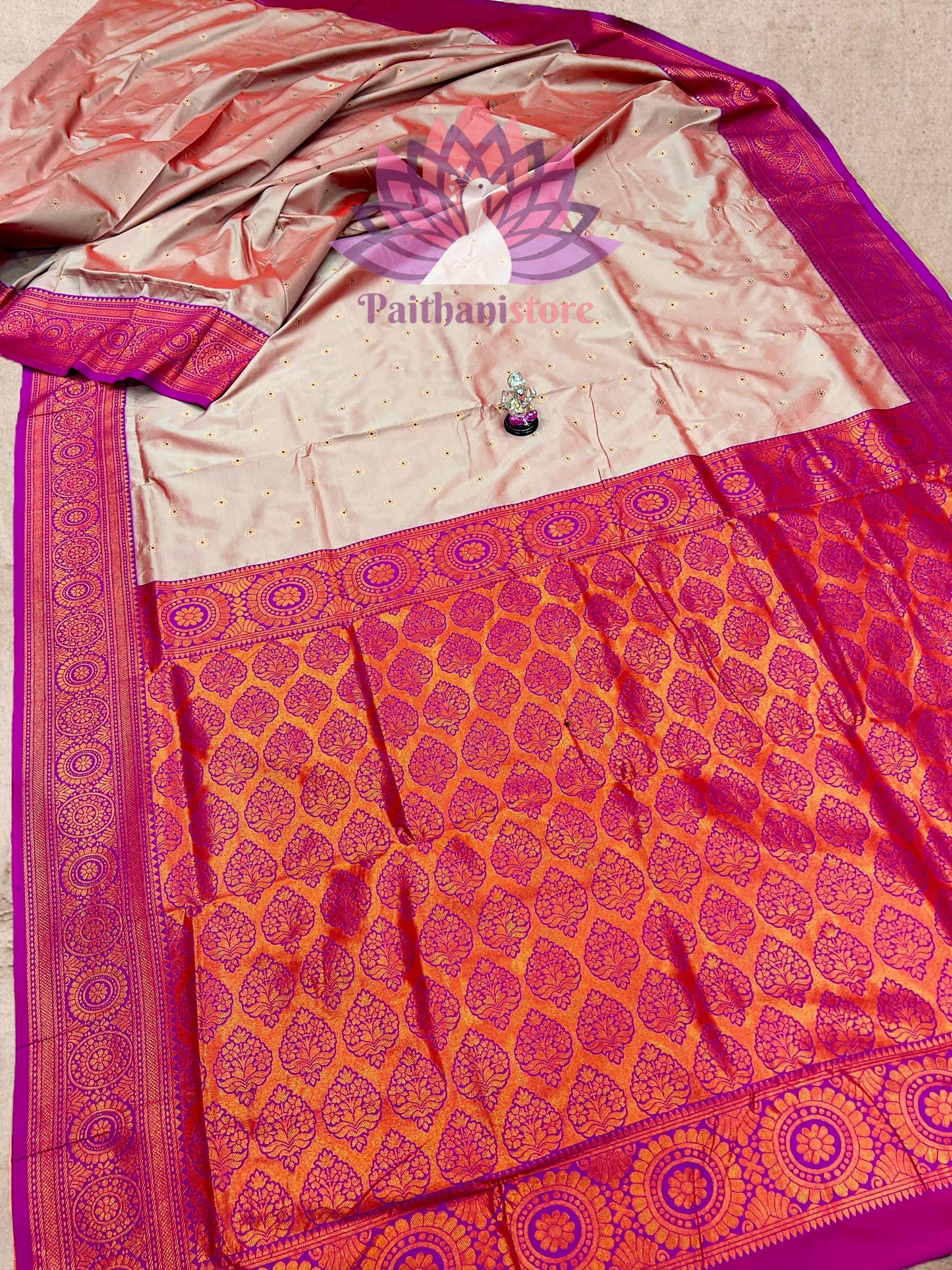 Elegant Kanjivaram Border Paithani Sarees With All Over Jari Butti