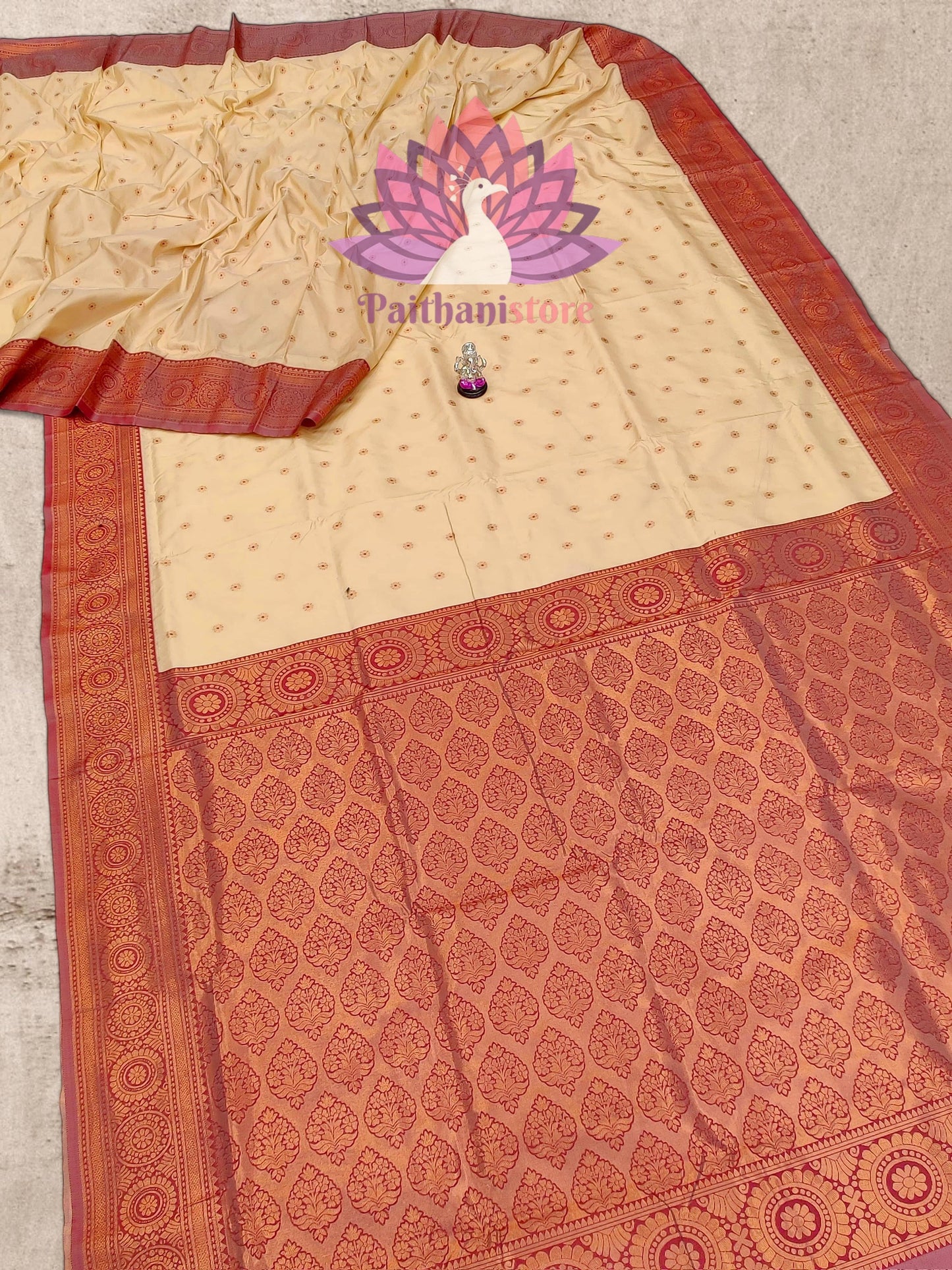 Elegant Kanjivaram Border Paithani Sarees With All Over Jari Butti