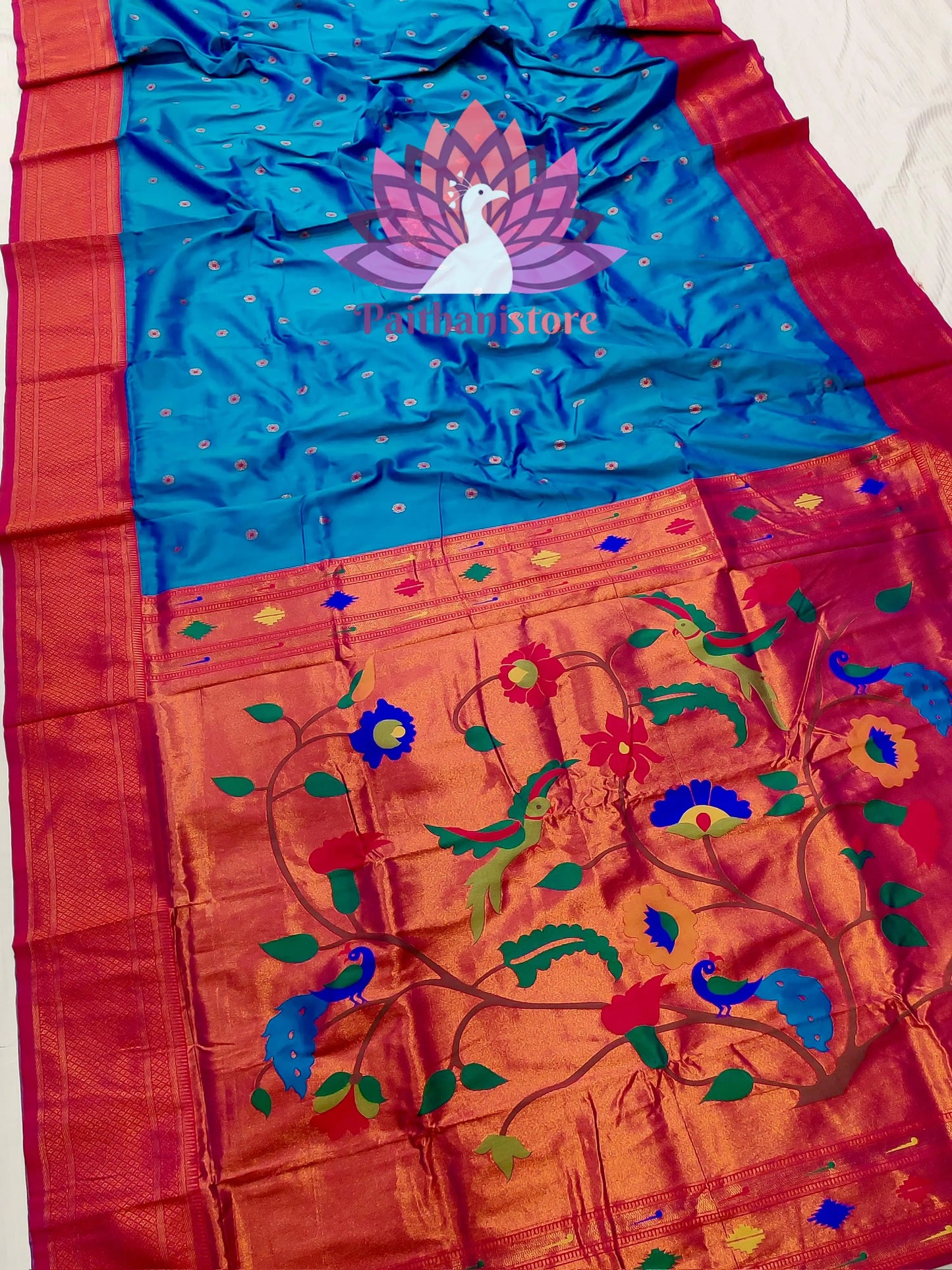 Luxurious Kadiyal Paithani Saree with Parrot Pallu and All-Over Meena Butti