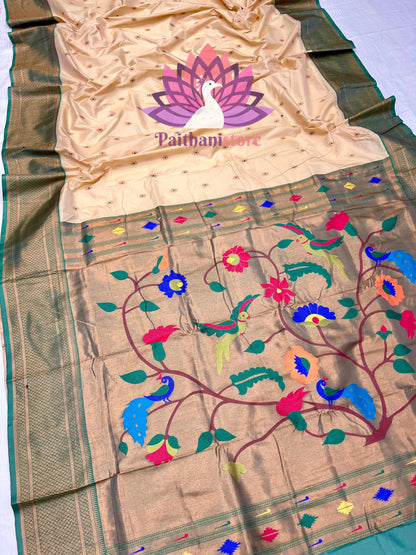 Luxurious Kadiyal Paithani Saree with Parrot Pallu and All-Over Meena Butti