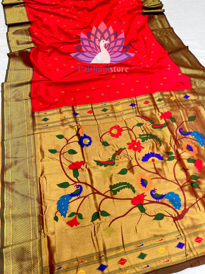 Luxurious Kadiyal Paithani Saree with Parrot Pallu and All-Over Meena Butti