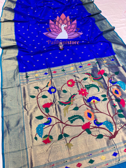 Luxurious Kadiyal Paithani Saree with Parrot Pallu and All-Over Meena Butti